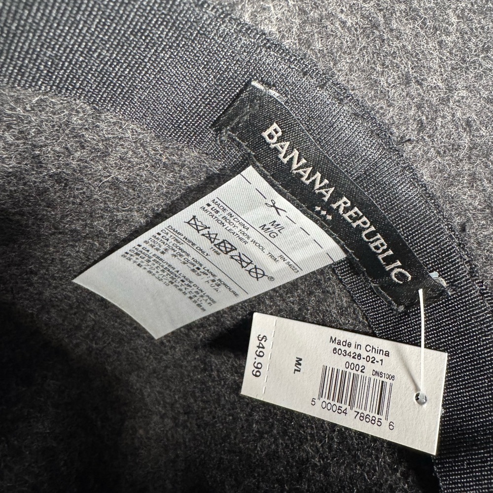 NWT Banana Republic Charcoal Women's Fedora Hat. Old money 23.5” round. - Picture 2 of 4